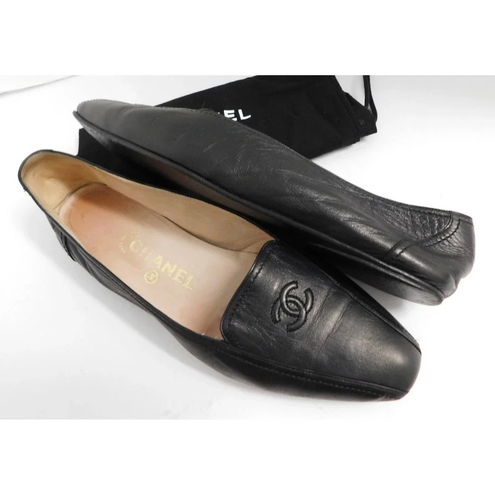 Chanel Stitched CC Logo Black Leather Flats 40 | 9.5 - Picture 3 of 6